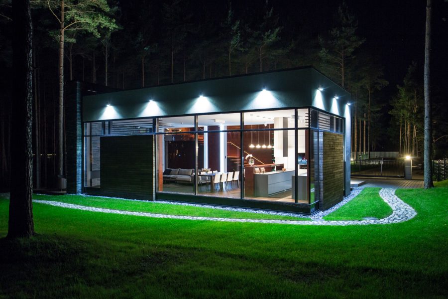 Modern villa by night